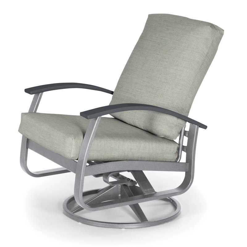 Askar Swivel Powder Coated Aluminum Outdoor Lounge Chair, Spectrum Indigo Sunbrella®, Classic Graphite P30
