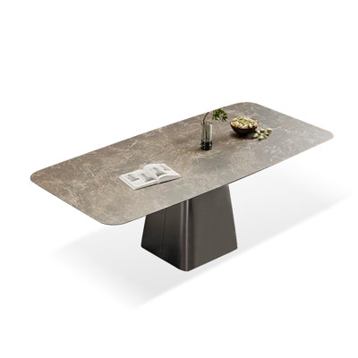 Rectangular Stone + Stainless Steel Butterfly Leaf  Dining Table