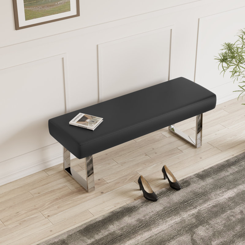 Faux Leather Upholstered Bench, Black