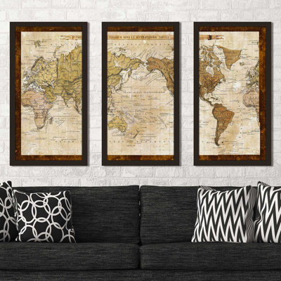 " Map Of World " by Elizabeth Medley 3 - Pieces