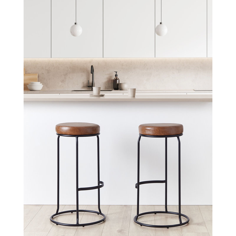 Alechia Swivel Upholstered Faux Leather Bar Stool with Steel Frame, Brown