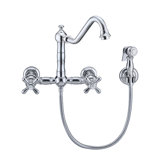 Whitehaus Wall Mount Faucet with Long Traditional Swivel Spout and Solid Brass Side Spray