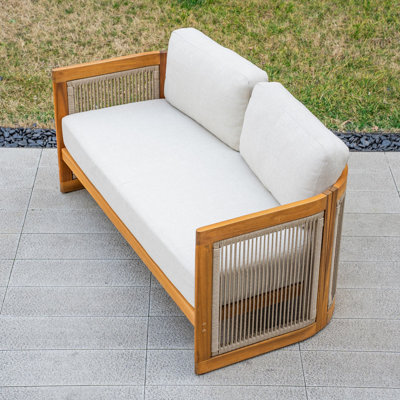 Brewsty Acacia Wood Patio Loveseat With Cushions