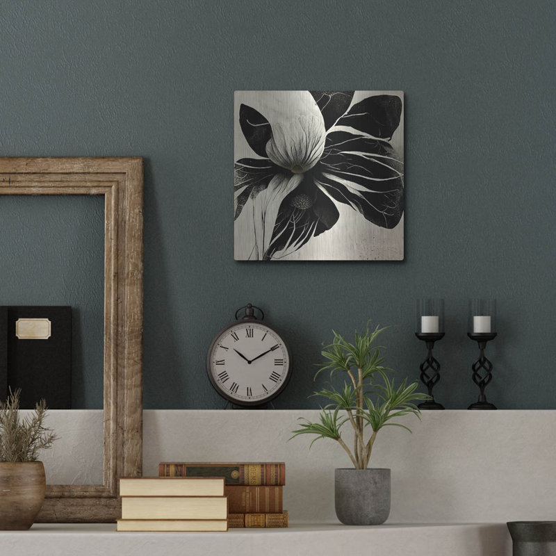 «Flowers Black White 8» par Ray Heere, art mural en métal, 24 po x 24 po, H 12 po x l 12 po