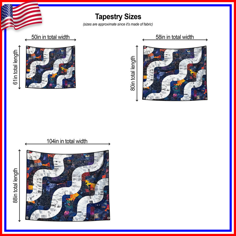 Tapisserie murale abstraite - art mural, 68in H x80in W with 4 Grommets