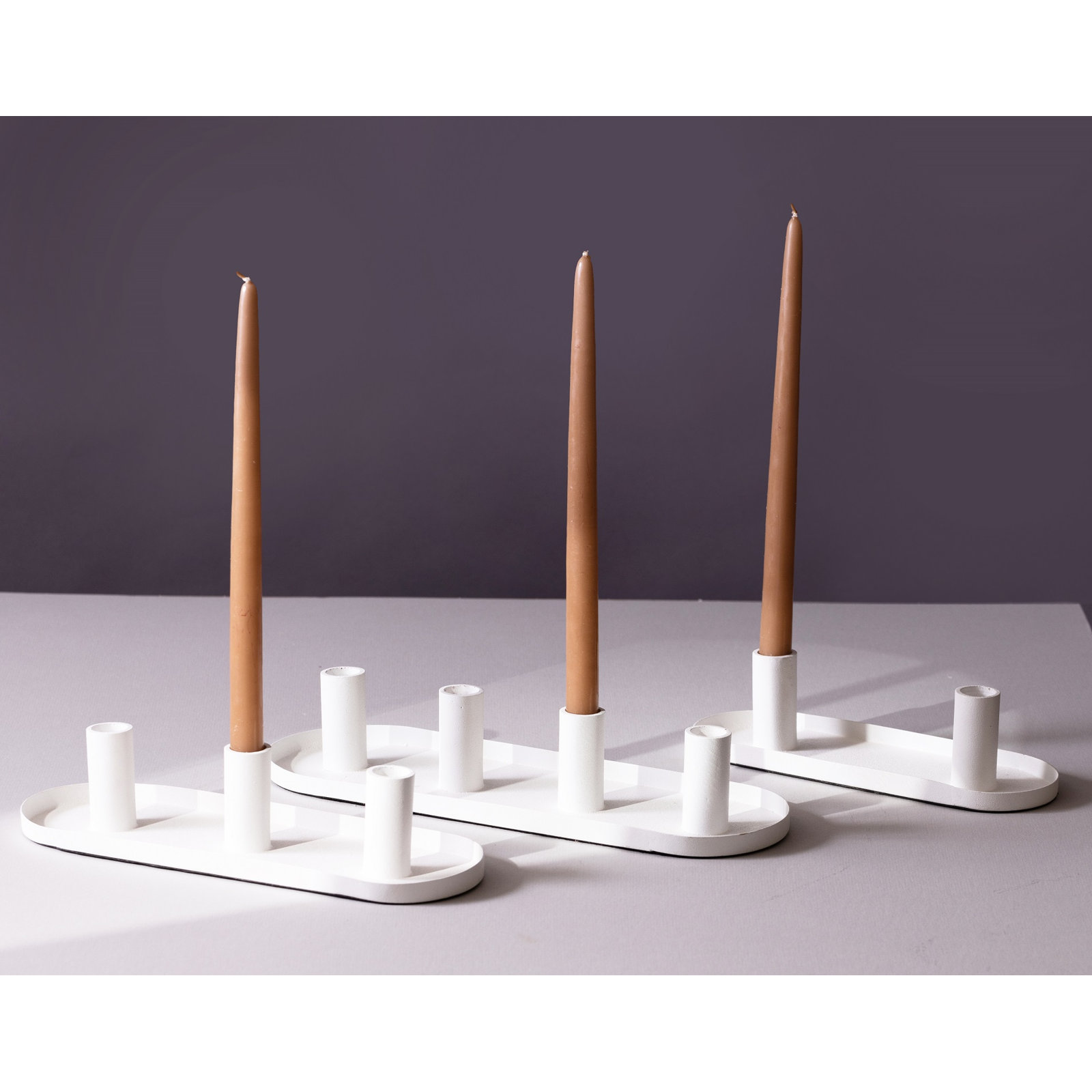 3 Piece Aluminum Tabletop Candlestick Set, White