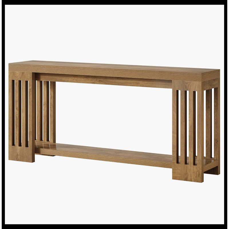 70.9" Console Table, Farmhouse 2-Tier Sofa Table With Vertical Stripe Legs