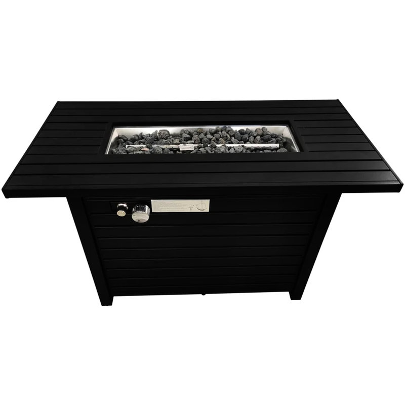 25" H X 42" W Steel Outdoor Fire Pit Table With Lid, Black, Modern, Adjustable Flame, Stainless True Sphere