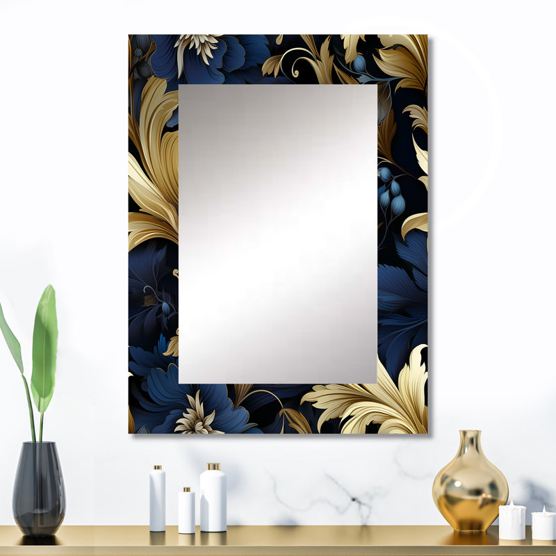 Biansco Mystical Blue Damask Mirage - Grand miroir mural damassé, 32 po x 24 po