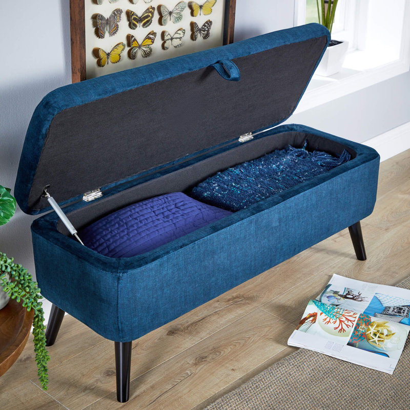 Ahkeem Velvet Upholstered Storage Bench, Navy