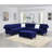 Living Room XL- Cocktail Ottoman Indigo Blue Velvet Accent Studding Trim Wooden Legs