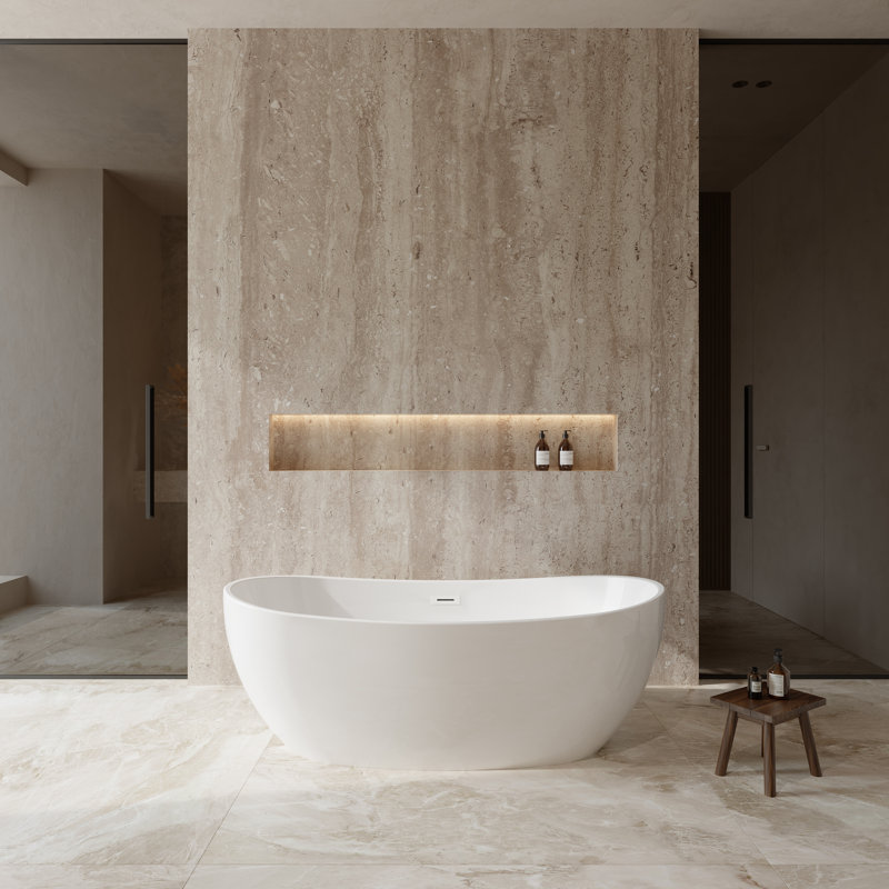 Rebecca 65'' x 32'' Soaking Acrylic Bathtub, Shiny White