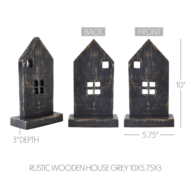 Festive Finds Rustic Wooden House - gris, H 10 po x l 5,75 po x P 3 po