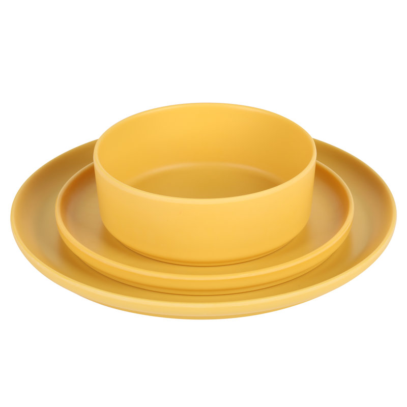 Yellow Gold Round Melamine Dinnerware Set, Service for 4