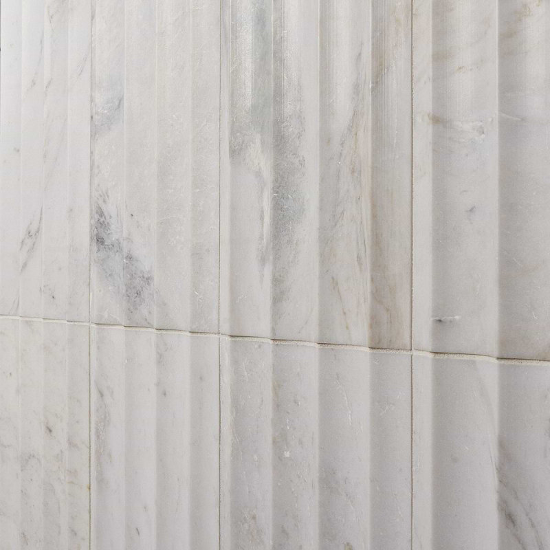 Stonework Alaska White 12x24 Marble Tile, Fluted 3D Honed