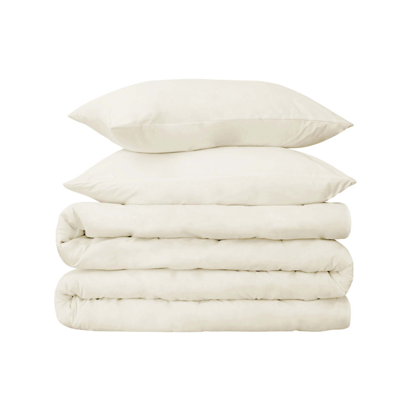 Standard Cotton 530 Thread Count Solid Duvet Cover Set with Pillow Shams, Ivory