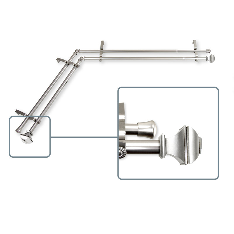 Tringle à rideaux double coin de fenêtre Anferney, L 66 po x l 120 po, Nickel satiné