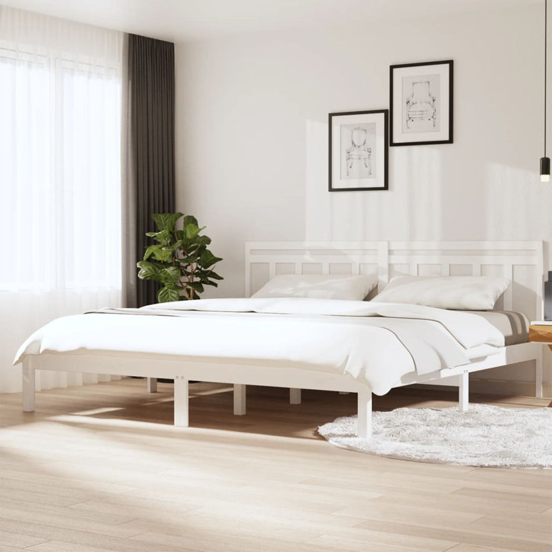 Bed Frame Solid Wood, White, Double (4'6)