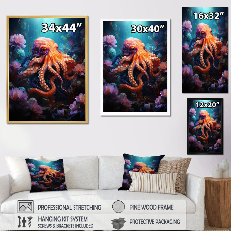 Popup Octupus Impression I, H 32 po x l 16 po x P 1 po, Toile tendue