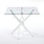Table de salle à manger moderne en verre trempé minimaliste avec base géométrique en métal X-Cross-1536543515