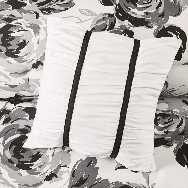 Édredon simple / simple TG - Floral noir et blanc, coussins lavables à motif floral ultra doux pour lit simple, long