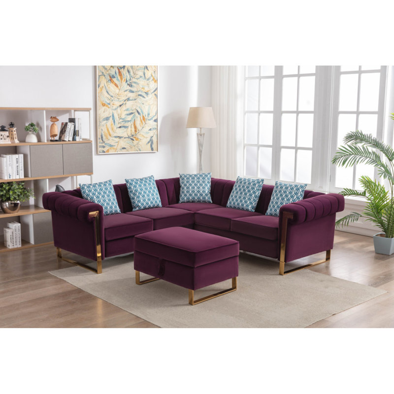 Canapé modulaire en velours 5 places 88,5 po Modern, Mauve