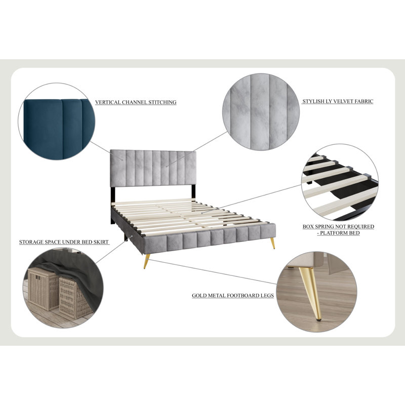Gorgia Upholstered Panel Bed, Light Gray, King