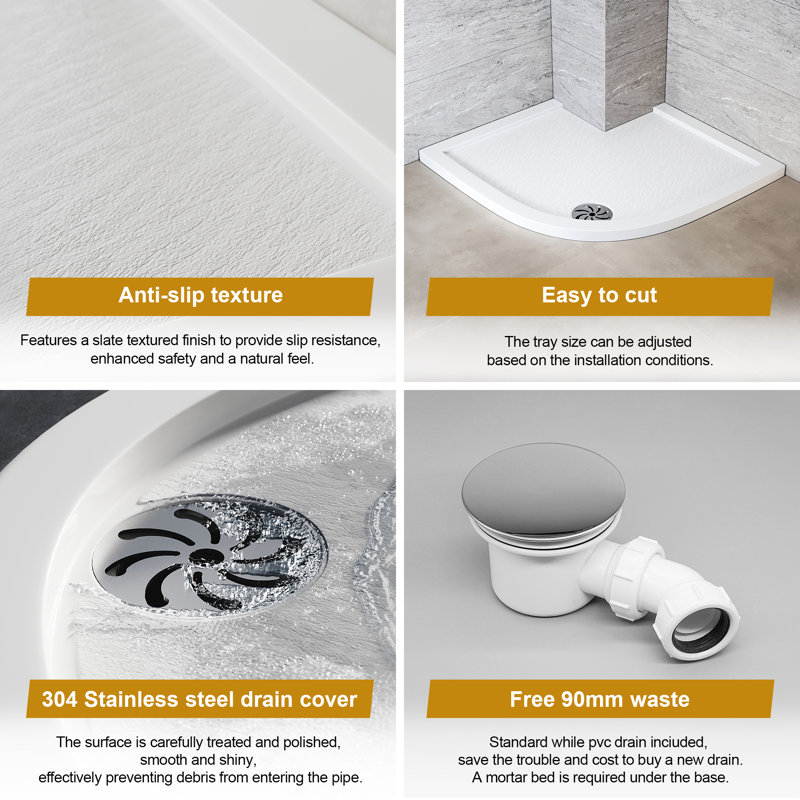 Hildebrand Composite Shower Tray  White, 4cm H x 80cm W x 80cm D