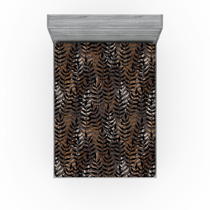 Drap-housse à motif floral Ambesonne, Taupe foncé, gris, gingembre / floral, Drap-housse de taille double