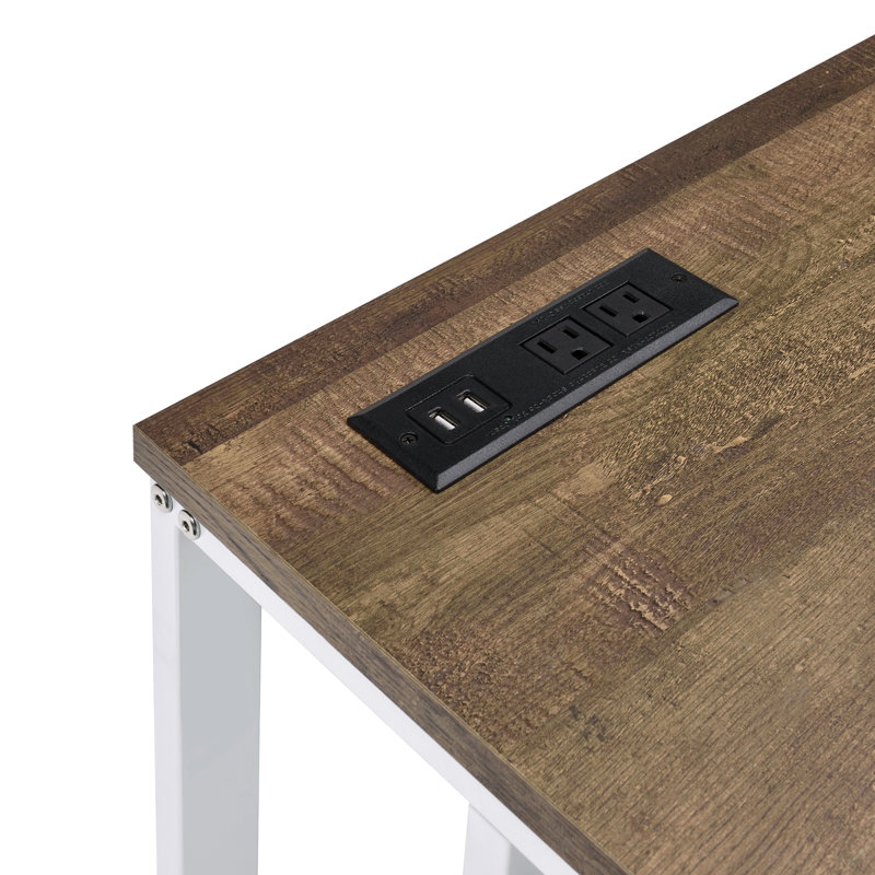 Bureau d'écriture en noyer et blanc avec port USB, Noyer/blanc