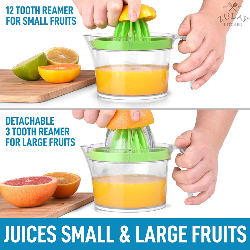Zulay Kitchen 3-in-1 Citrus Juicer Reamer Cup 17oz Lemon Squeezer Juicer Extractor, Green