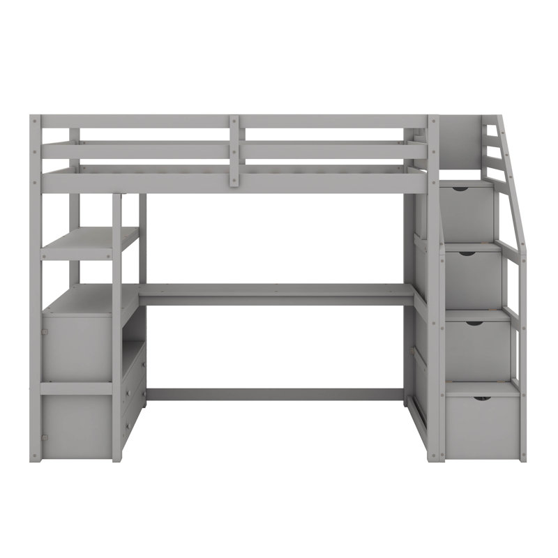 Loft Bed With Integrated Desk And Shelving Units, Gray