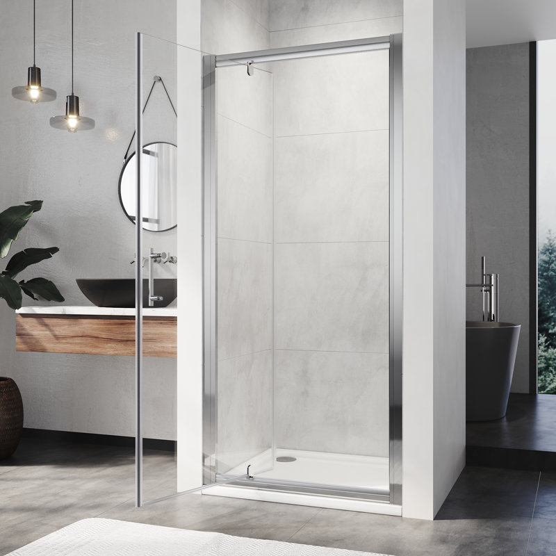 Madarisse Pivot Framed Shower Door with Clear Glass, 185cm H x 100cm W