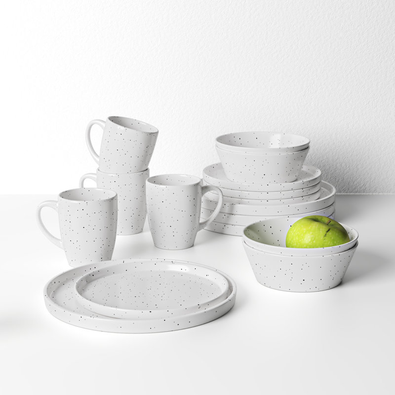 Aldren Stoneware Dinnerware 16-Piece Set Of 4, Light Gray, White