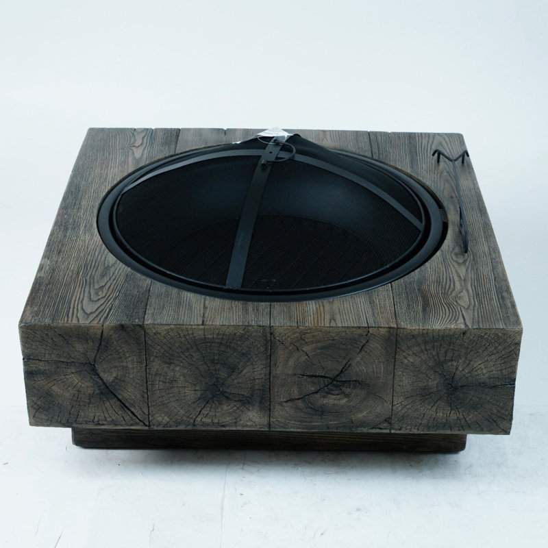 Wood Grain Design Outdoor Fire Pit For Garden - 27.16in D X 23.84in W 17.86in H, 15.02lb, Magnesium Oxide, Antique Dark Grey, Wood-fueled & Height, Depth, Width, Grey