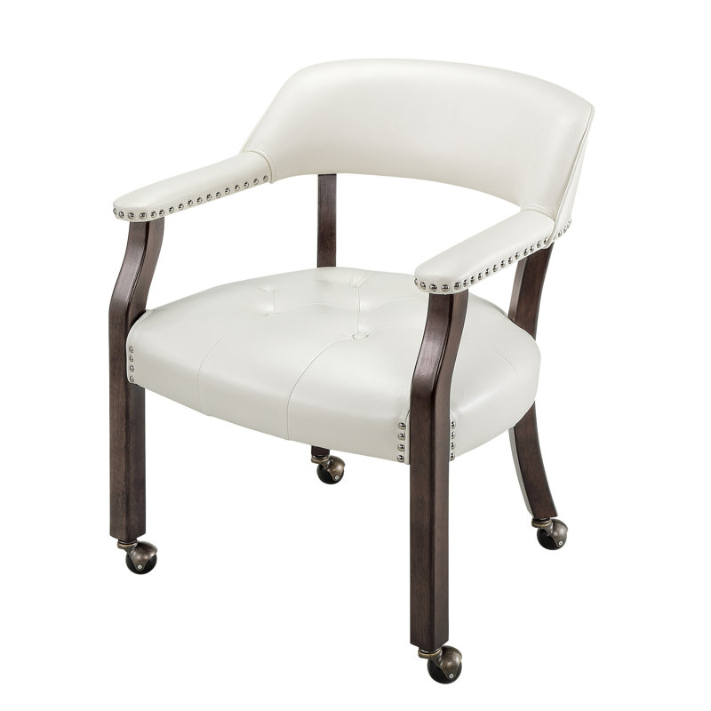 Faux Leather Swivel Armchair, White Faux Leather, Dark Brown