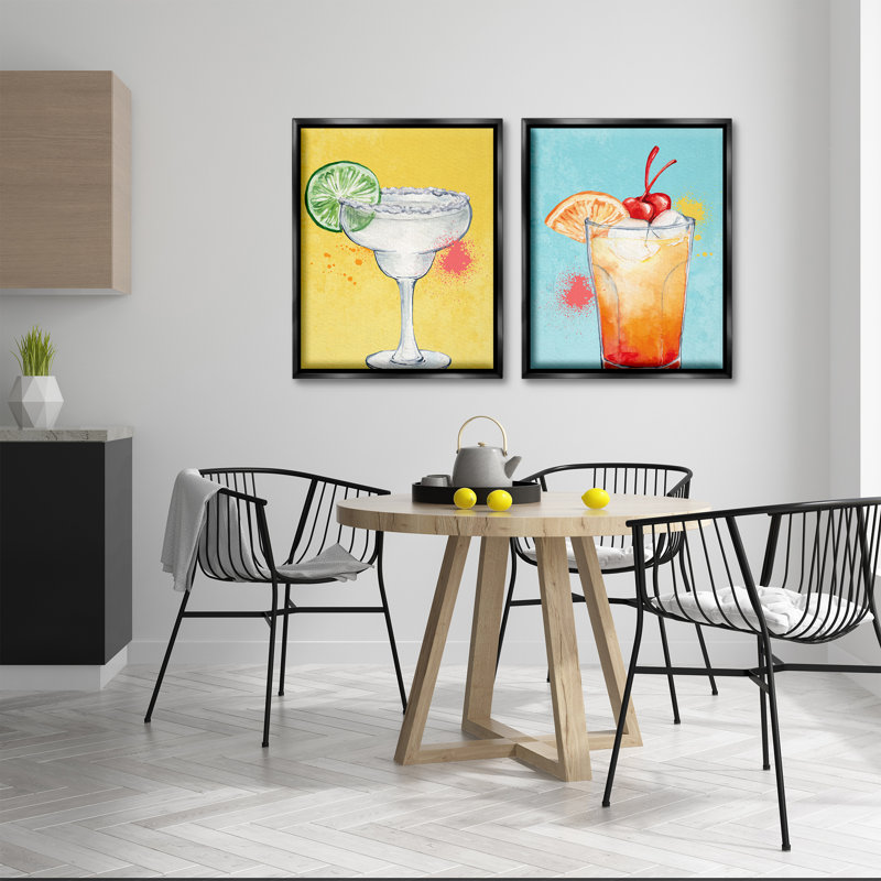 Ensemble de toiles flottantes encadrées noires 2 pièces Cocktail with Modern Splash, design par Kim Allen, H 21 po x l 17 po