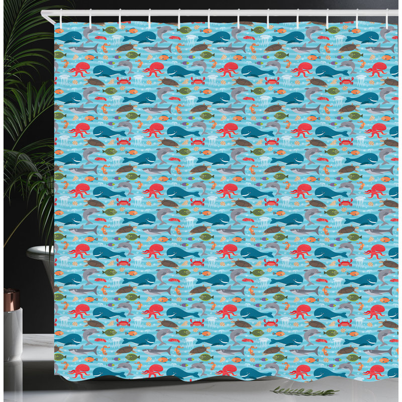 Dakota Fields Nautical Shower Curtain Doodle Theme Multicolor, 75"H x 69"W