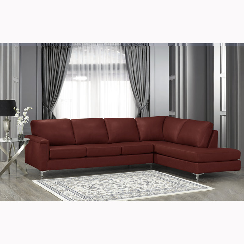 Platte Upholstered L-Shaped Sectional Right Hand Facing, Merlot Genuine Leather