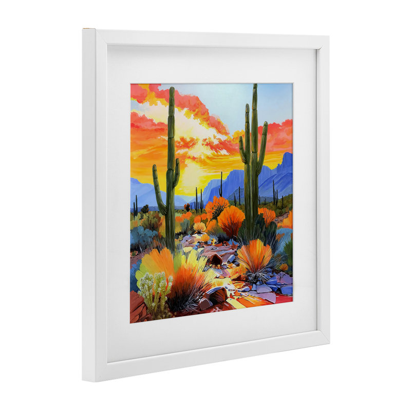 «Desert Splendor Cacti», reproduction sous verre encadrée, conception de John Jaster, 13" H x 13" W