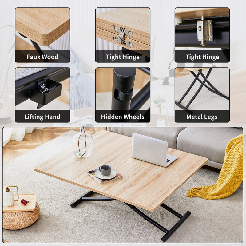 Brailee Metal Base Dining Table, Natural, Black
