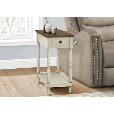 Table de bout en placage brun avec tablette - 2 niveaux décoratifs pour tiroir de chambre à coucher et de salon et chambre à coucher blanc antique