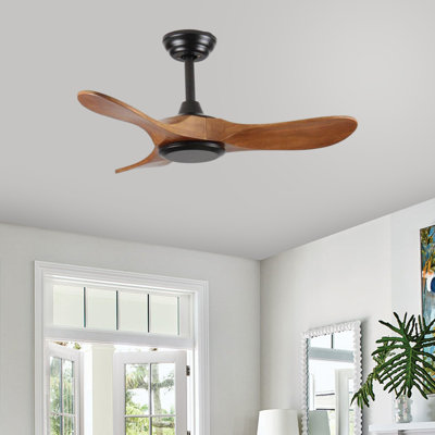 Wood Ceiling Fan NO Light, 3 Reversible Blades, With 6 Speeds Reversible DC Motor,Low Profile Ceiling Fan With No Light For Living Room Kitchen Bedroom