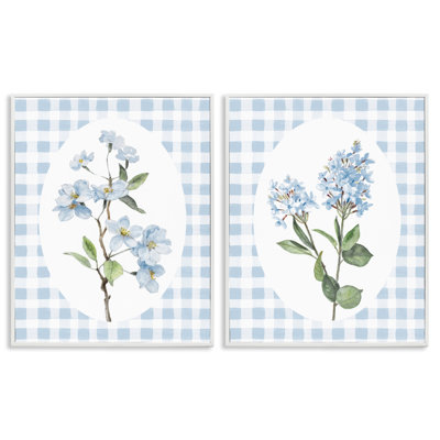 Ensemble de 2 giclées encadrées Blooms on Blue Chequered, design par Lanie Loreth