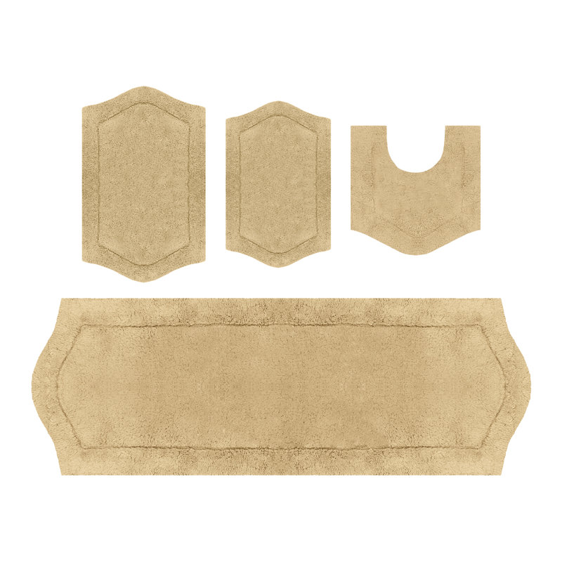 Morissette Waterford 100% Cotton Bath Rug Set, 4 Piece Set with Contour Mat, Spray Latex Backing, Soft Absorbent Bathroom Rugs, Machine Washable
