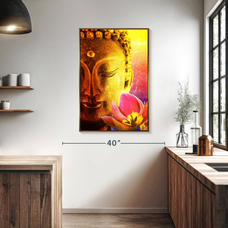 Superbe Bouddha, Cadre flottant doré, 27 po x 40 po