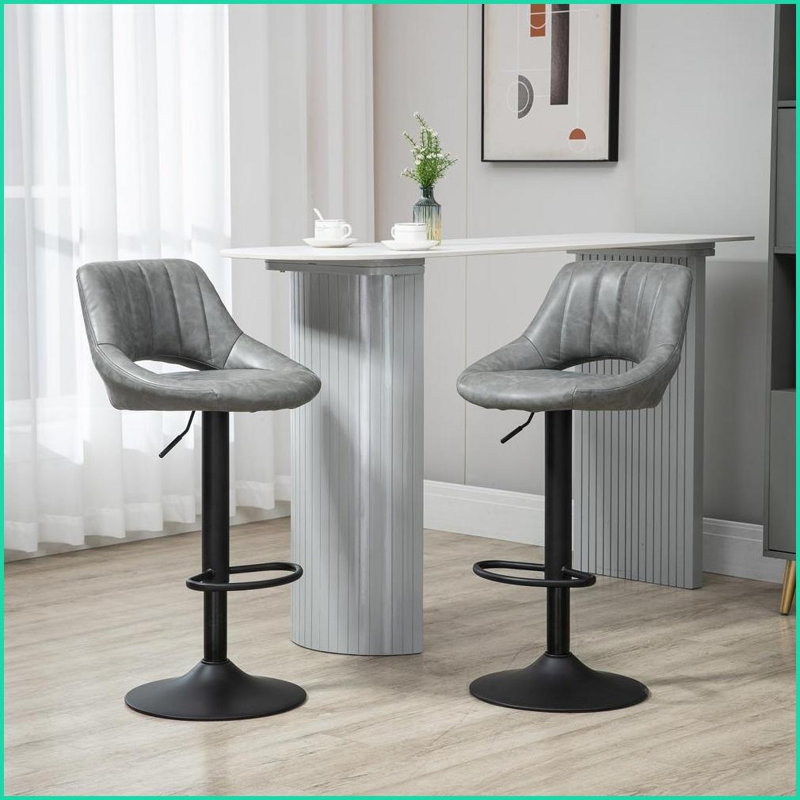 Ensemble de 2 tabourets de bar pivotants à hauteur réglable avec base en métal lourd | Gris