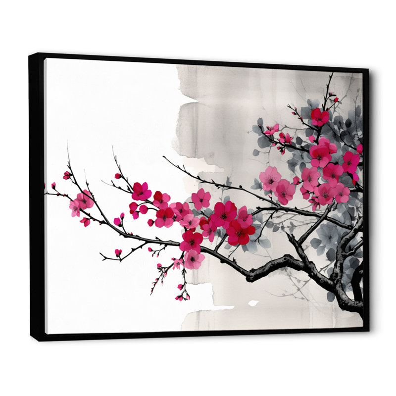 Asian Art Sumi Blossom II, reproduction d'art sur toile, Cadre flottant noir, H 30 po x l 40 po x P 1,5 po