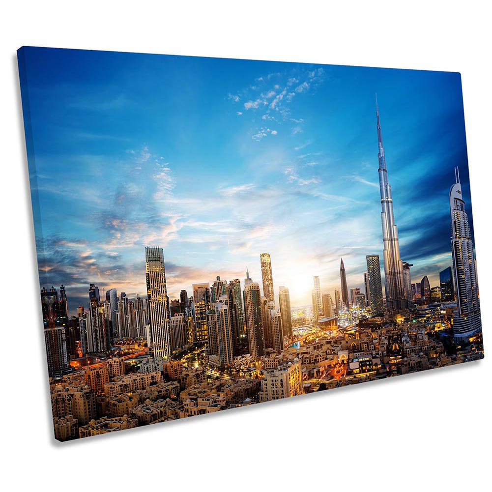 Dubai Sunset City Skyline - Wrapped Canvas Print