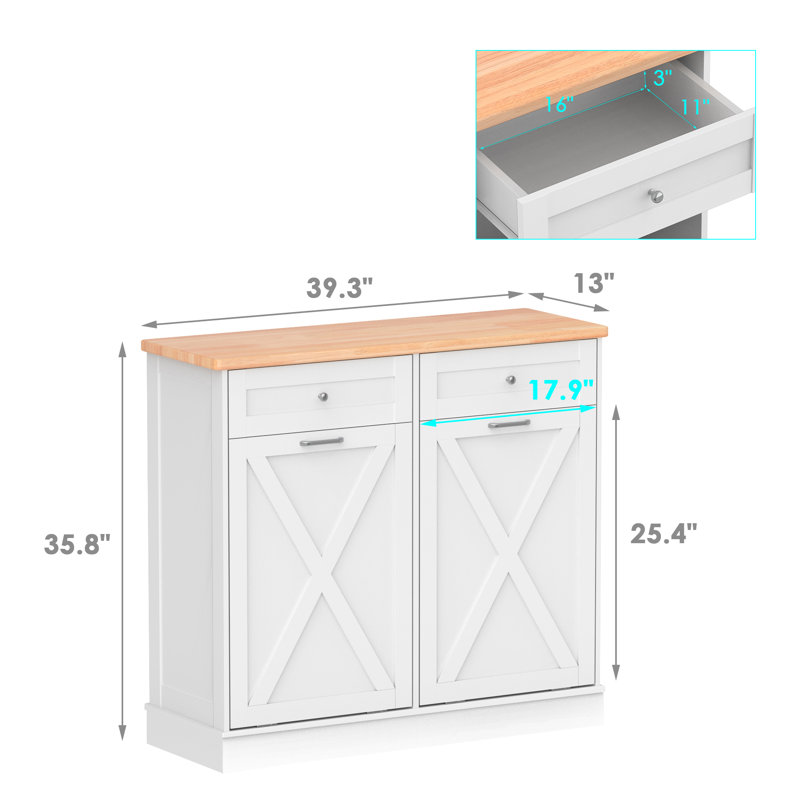 Havant Double Tilt Out 10 Gallon Cabinet Trash Can(Not Include Trash Can), White/Natural